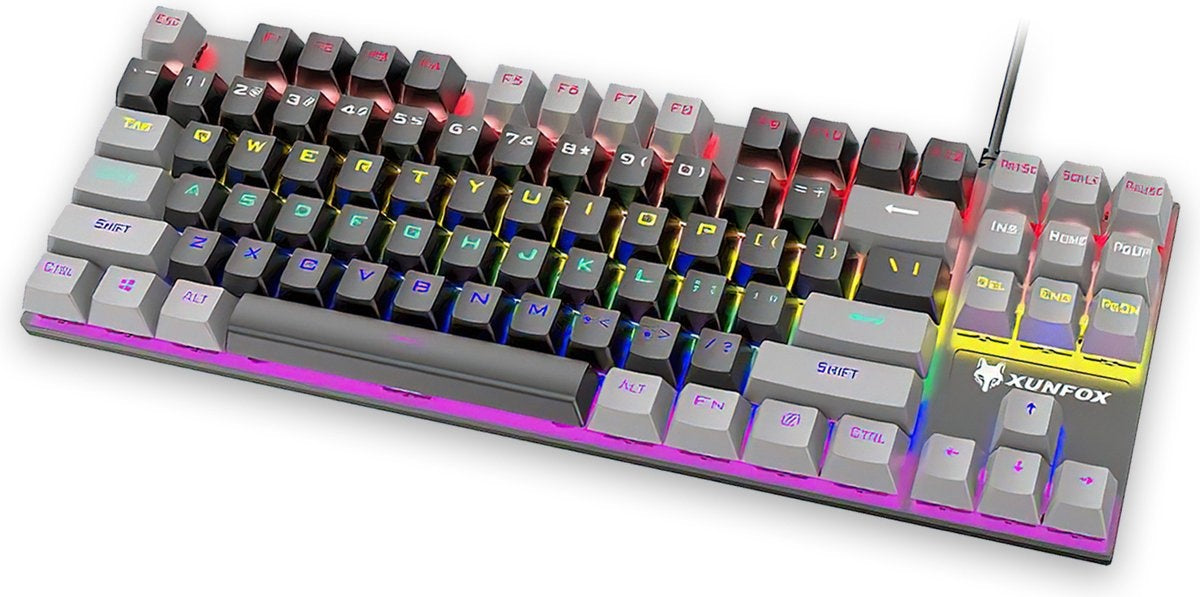 XUNFOX K80 RGB mechanisch 87keys TKL gaming toetsenbord - Blue Switch - Mechanical Keyboard - QWERTY - Anti-ghosting - Zwart/Grijs