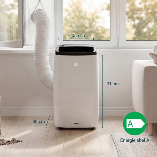 Princess Mobiele Airco - 9000 BTU - Smart - 3-in-1 - Airconditioner - Ventilator - Luchtontvochtiger - App Bedienbaar - WiFi - Afstandsbediening - Touchscreen - Incl. Raamdichting Kit - 358909