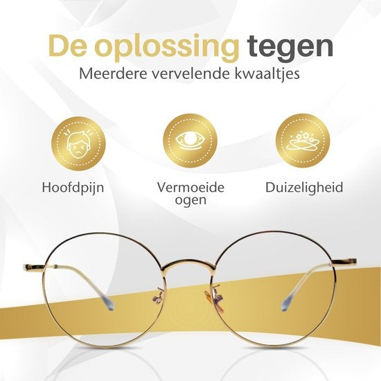 LC Eyewear Computerbril - Blauw Licht Bril - Blue Light Glasses - Beeldschermbril - Metaal - Unisex - Goud