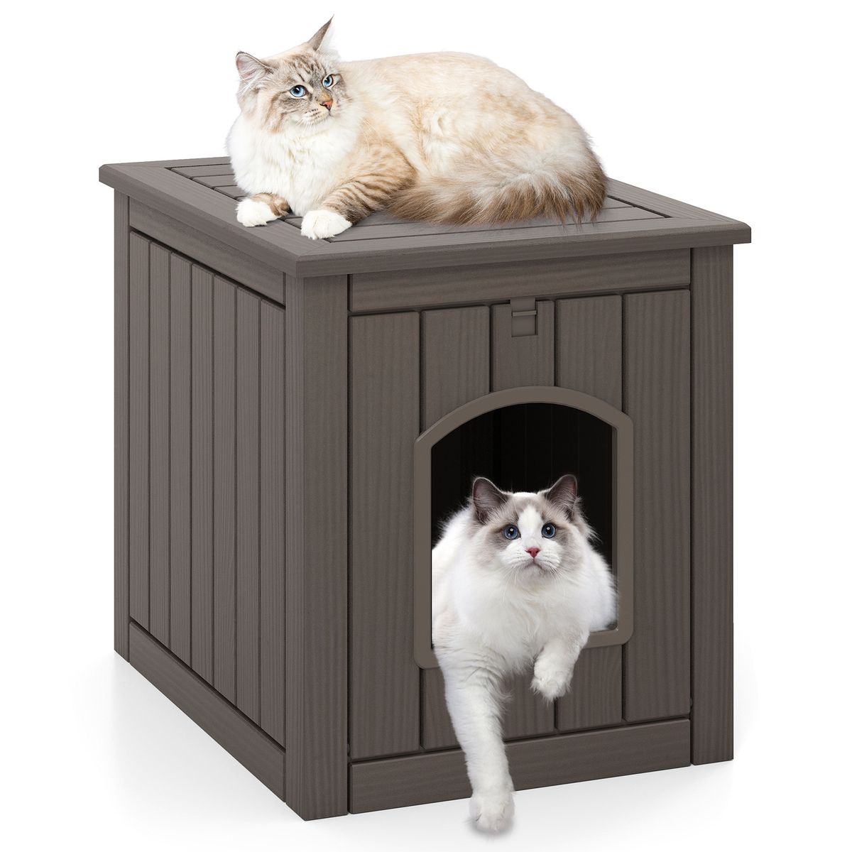 Coast Kattenhuis voor Binnen en Buiten - Verborgen Kattenbakmeubel - Klapdeur aan de Voorkant - Zwart en Lichtbruin