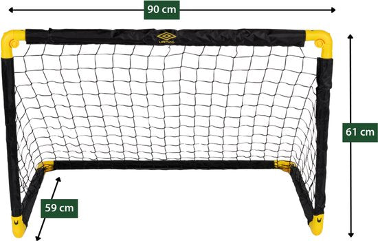 Umbro Voetbaldoel - Voetbalgoal 90 x 59 x 61 cm - Voetbal Goal Opvouwbaar - Makkelijk op te Bergen - Voetbal Training Doel voor Kinderen en Volwassenen - Kunststof - Zwart/ Geel