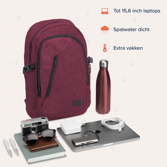 TRVLMORE Rugzak met Levenslange - Rugtas met 15,6 Inch Laptopvak - Schooltas - Spatwaterdicht - Heren en Dames - Jongens en Meisjes - 25L - Burgundy
