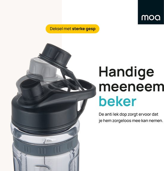 MOA Blender - Smoothie Maker met 2 Tritan Bekers van 600ml - Mini Blender To Go - 800W - RVS - Zwart