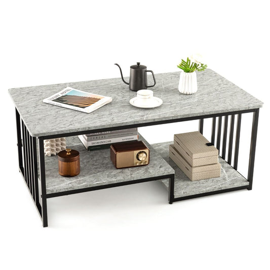 Coast Salontafel - 2-Laags - Marmerlook - Max. 50 kg - 110 x 60 x 45 cm - Grijs / Zwart