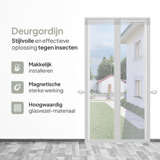O'DADDY Deurgordijn Deluxe FIBER - Magnetisch Vliegengordijn - Voor Nieuwbouw en Standaard Deuren - Eenvoudige Installatie - Witte Hor - 92x230 cm