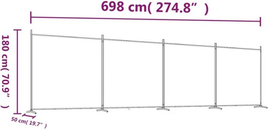 vidaXL - Kamerscherm - met - 4 - panelen - 698x180 - cm - stof - wit