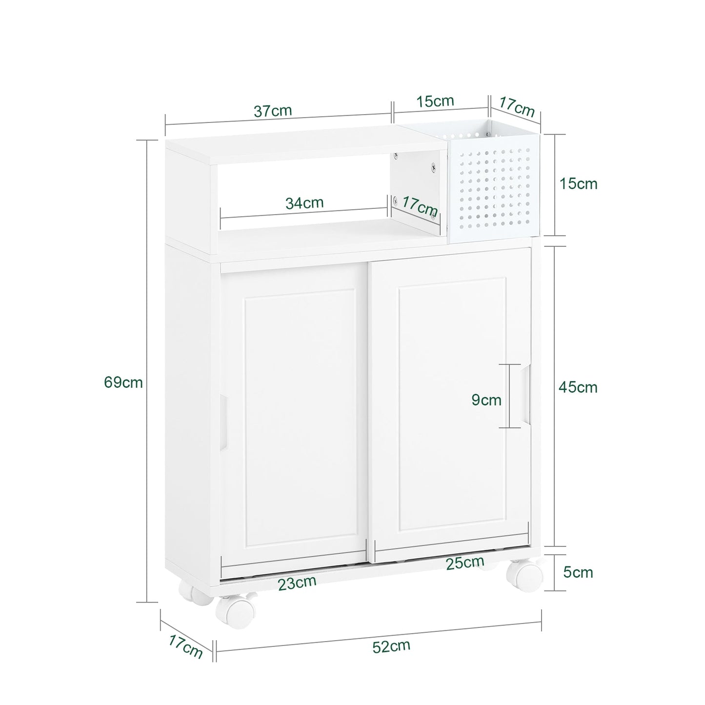 SoBuy Badkamerkast met Wielen - Smal - 69 x 52 x 17 cm - Wit