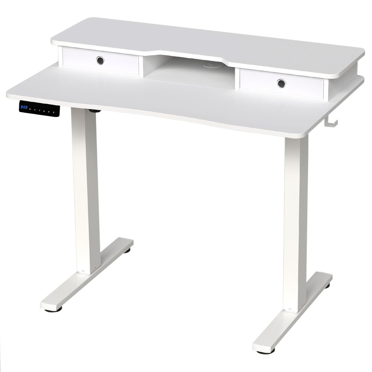 Coast Elektrisch Zit-Stabureau - In hoogte verstelbaar - Met monitorstandaard en lades - Wit 100 x 60 cm