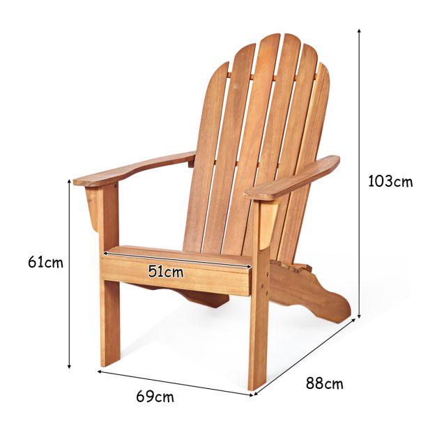 Coast Buiten Hout Adirondack Stoel 69x88x103 cm - Natuurlijk Acaciahout – Tuinstoel voor Terras, Balkon en Tuin