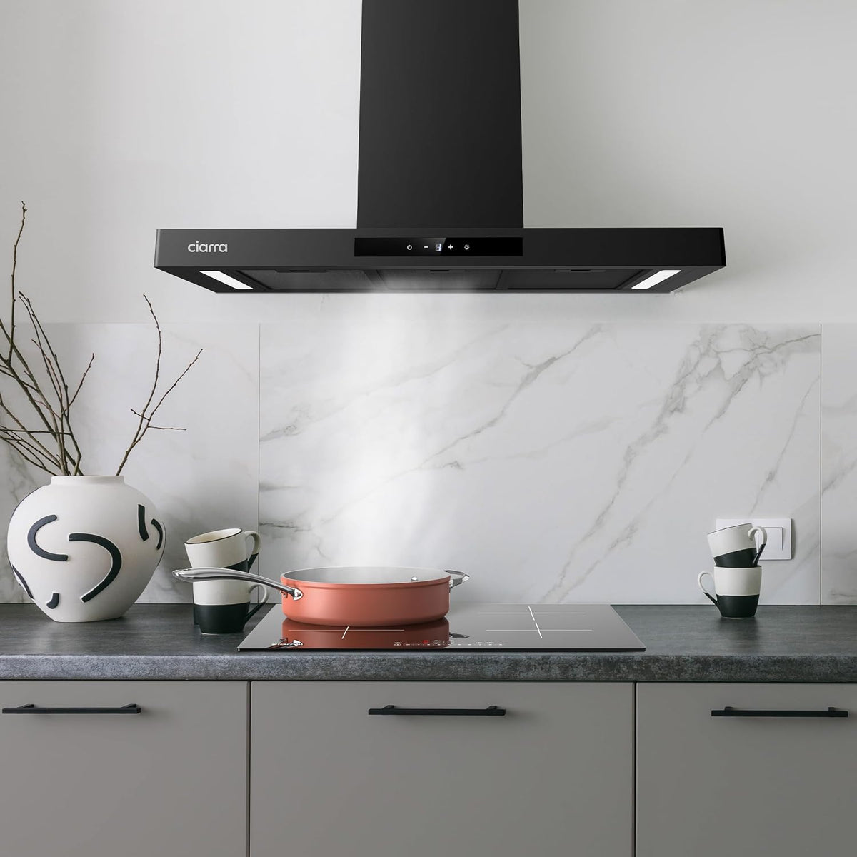 Ciarra CBCB9102-P afzuigkap - 90 cm - Zwart - Wifi en touchbediening