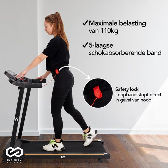Infinity Goods Loopband Met Hellingsfunctie - 0,8-12 km/u - Inklapbaar - 132 x 60 x 117 cm - Zwart
