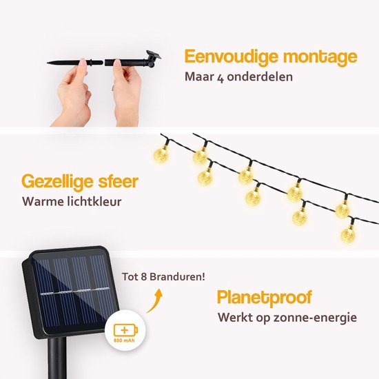 Happy Goods Solar Tuinverlichting op Zonneenergie - 50 LED Lichtsnoer Buiten - 5 m Verlicht + 2 m Snoer - Buitenverlichting Lichtslinger - Lichtsnoeren
