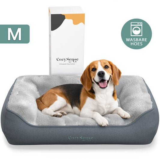 CozySense® Orthopedisch Hondenkussen 75x45 cm Maat M - Waterdicht & Wasbaar - Benchkussen en Hondenbed - Ultra Zachte Sherpa Stof - Grijs & Antraciet