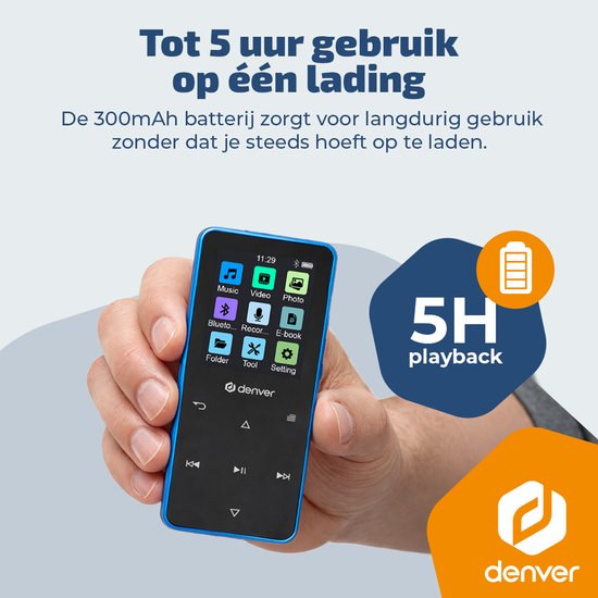 Denver MP3/MP4 Speler - Bluetooth - Shuffle/Herhaal - SD kaart tot 128GB - Incl. oordopjes - Dictafoon - MP1830BU - Blauw