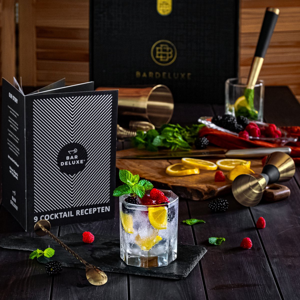 BarDeluxe Cocktailset Goud - 5-Delig - RVS - Shaker 750 ml