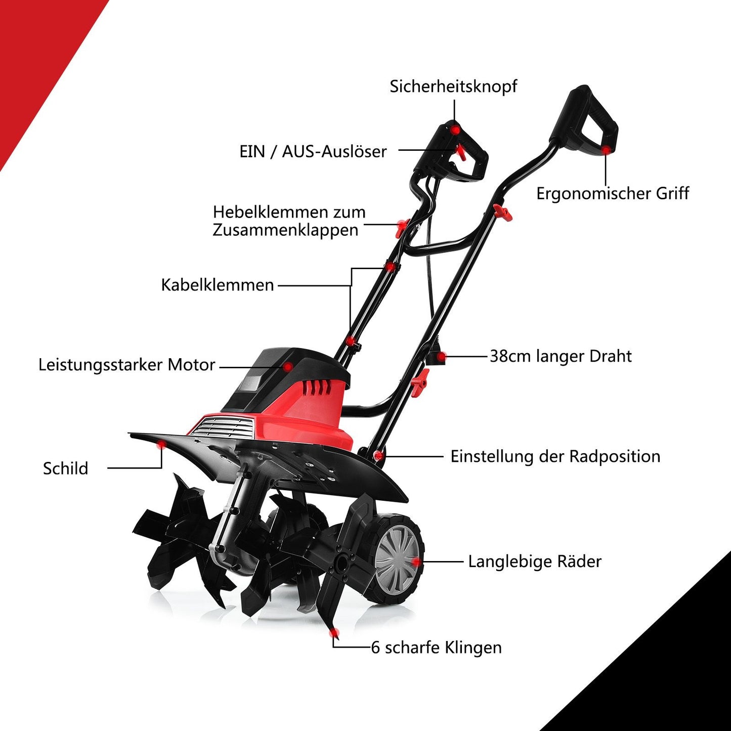 Coast Elektrische Bodemfrees en Cultivator - Mini-cultivator - Rood & Zwart
