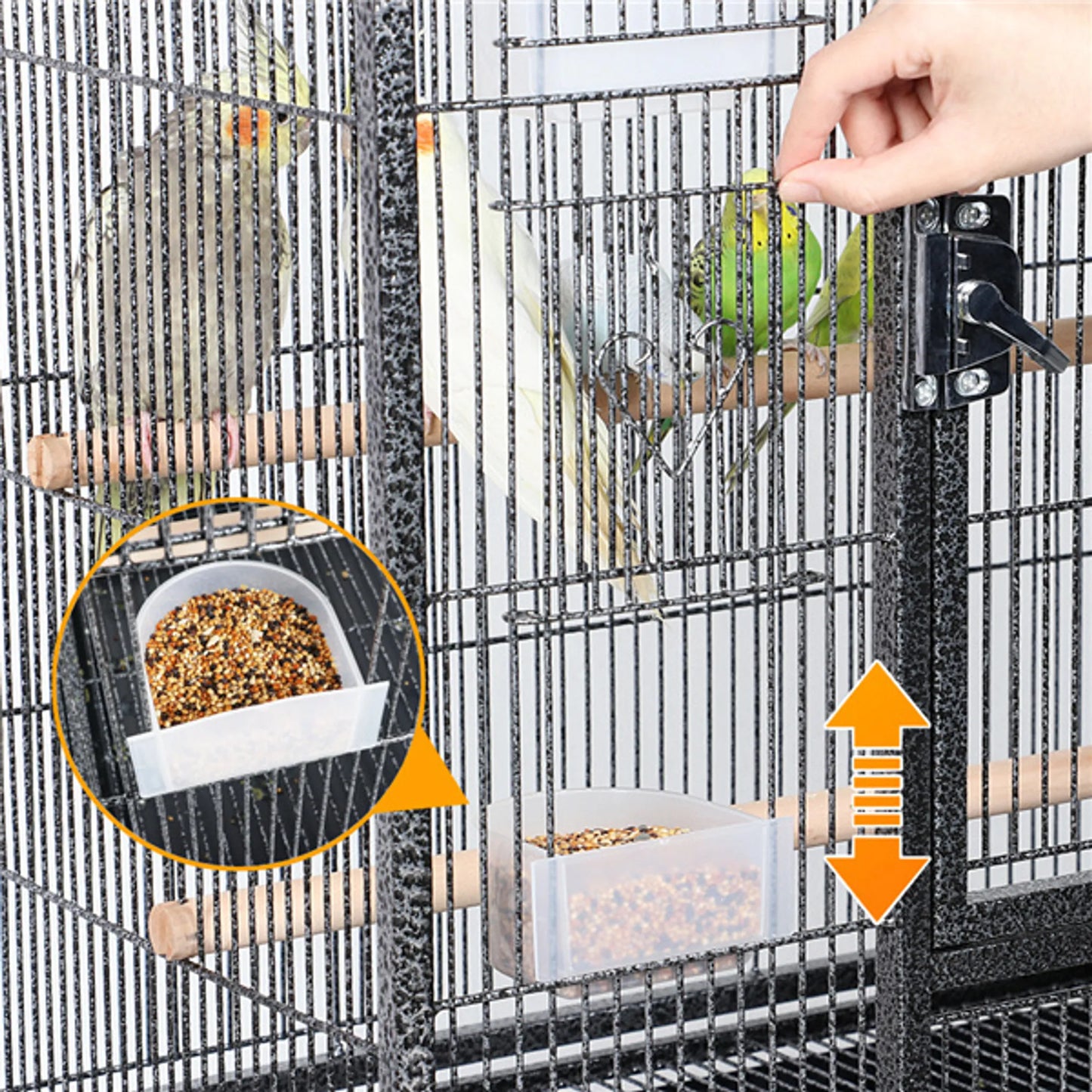 Yaheetech Vogelkooi Met Verrijdbaar Onderstel – Voorzien Van Uitneembare Lade En Extra Opbergplank En 4 Voerbakjes – Voor Parkieten Vinken En Kanaries – Zwart Gepoedercoat Metaal – 61 x 43 x 136 cm