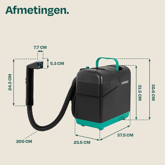 VONROC Vlekkenreiniger met stoomfunctie - Tapijtreiniger - Stoomreiniger - 1350W - 16kPa zuigkracht - incl. opzetstukken en schoonmaakmiddel