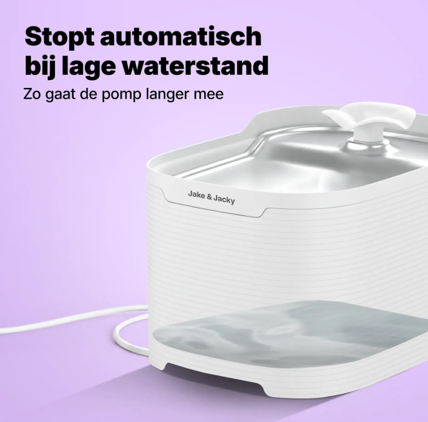 Jake & Jacky Drinkfontein RVS - Wit - 23x17x14,2 cm - 2,5L - Fluisterstil - Op Stroom