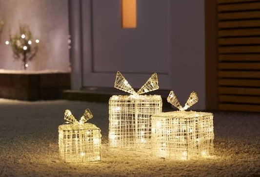 Nampook - 3 Geschenkdozen met kerstverlichting - 90 LEDs en timer
