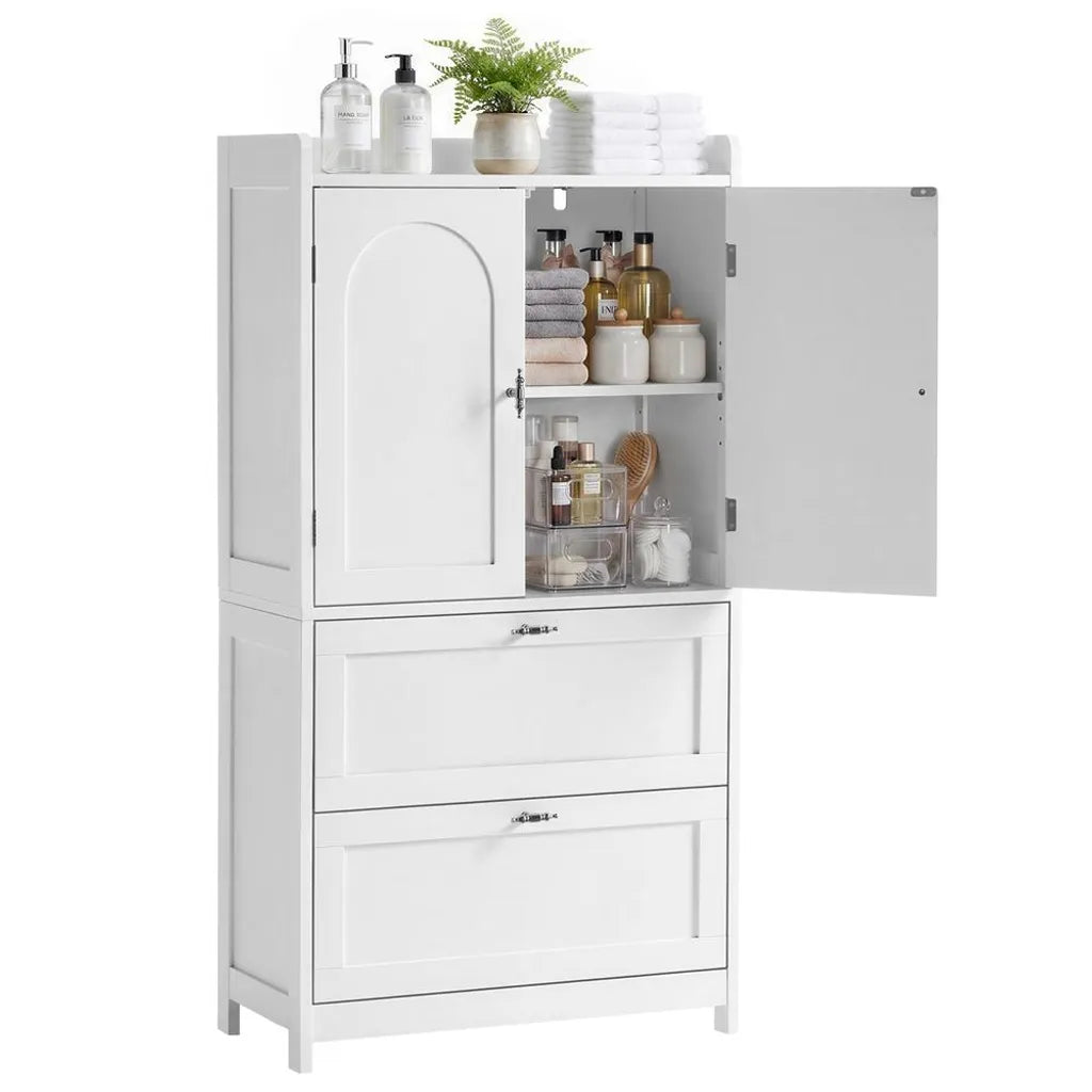 Yaheetech Badkamerkast met 2 Deuren en 2 Lades, 60x30x115 cm, Wit