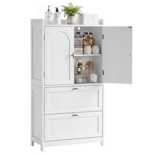 Yaheetech Badkamerkast met 2 Deuren en 2 Lades, 60x30x115 cm, Wit