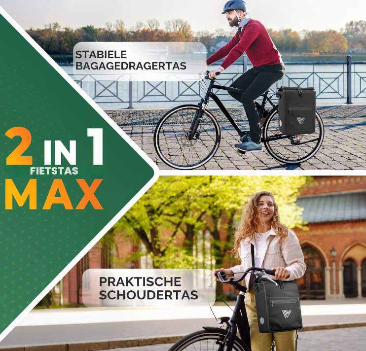 MIVELO 2-in-1 Fietstas voor Bagagedrager - Zwart Carbon - 25 Liter - Waterdicht, Quick-Connect