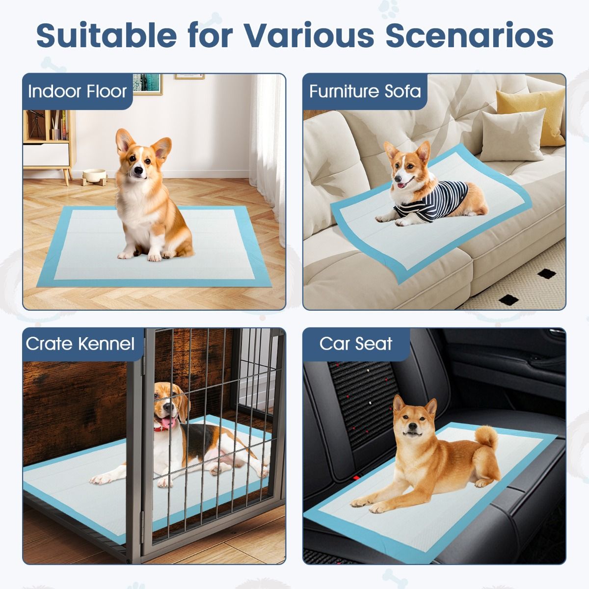 Coast Puppy Trainingsmatten - 6-laags absorptie - wegwerp - 90 x 60 cm - 150 stuks - blauw/wit