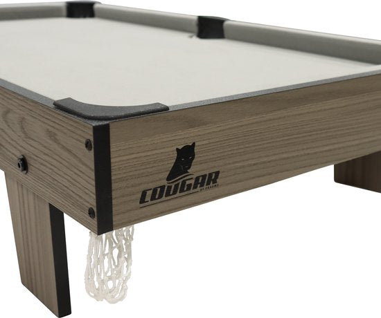 Cougar Pooltafel Mini 3 ft – Compacte Pooltafel in Eiken/Grijs – Opzettafel - Inclusief Ballen, Keuen, Triangel, Krijt & Borstel