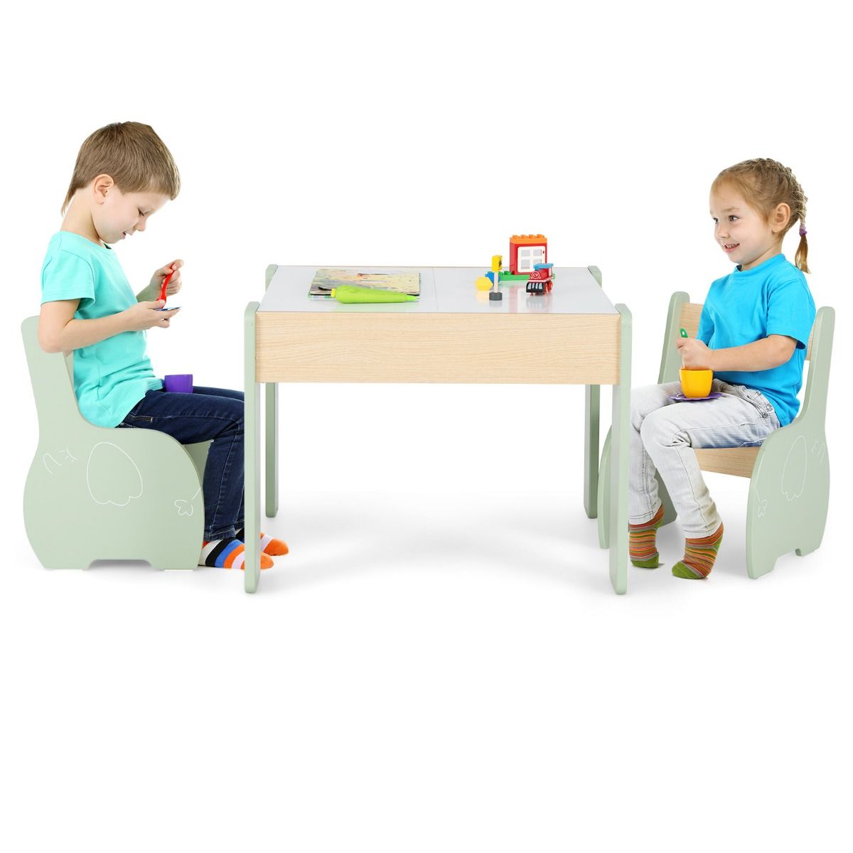 Coast 3-delige kinderzitgroep - 4-in-1 kindertafel met 2 stoelen en opbergruimte - groen