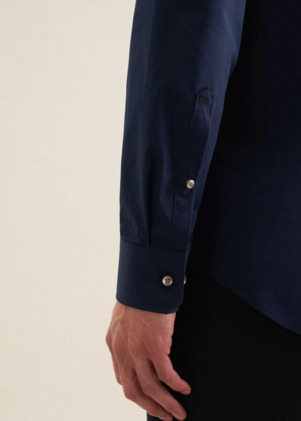 Seidensticker Business Overhemd - Donkerblauw - Slim Fit, Kentkraag, Bügelfreie Katoen