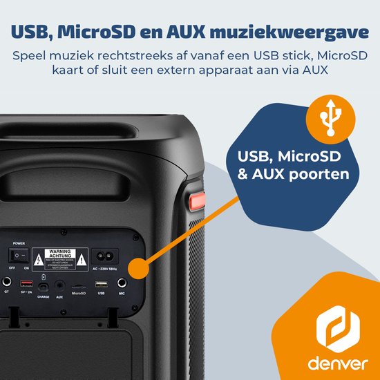 Denver Bluetooth Speaker Party Box - Discolichten - Partybox - Incl Microfoon - Luidspreker - BPS470