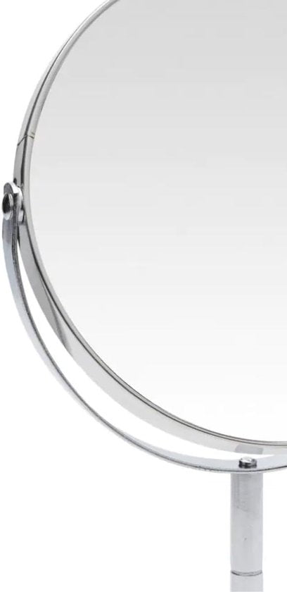 Make-up spiegel - zilver - rond - dubbelzijdig - 14 x 26 cm - Cosmeticaspiegels - Vergootspiegels