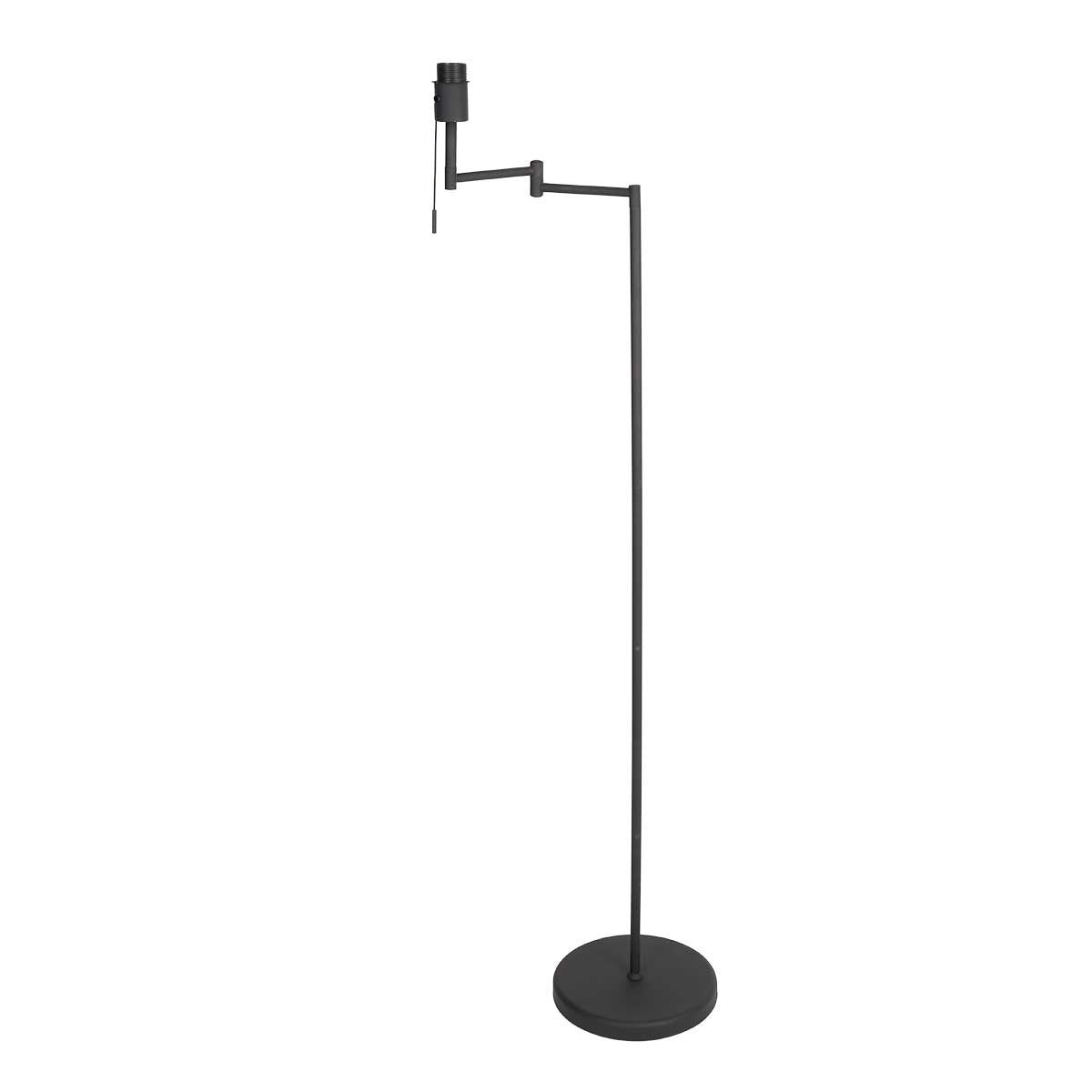 Vloerlamp Bella 3407ZW - Zwart met zwenkarm, uitklapbaar en trekschakelaar - Mexlite - Tijdloos design van kunststof, metaal en elektronica, hoogte 135 cm, reikwijdte 45 cm