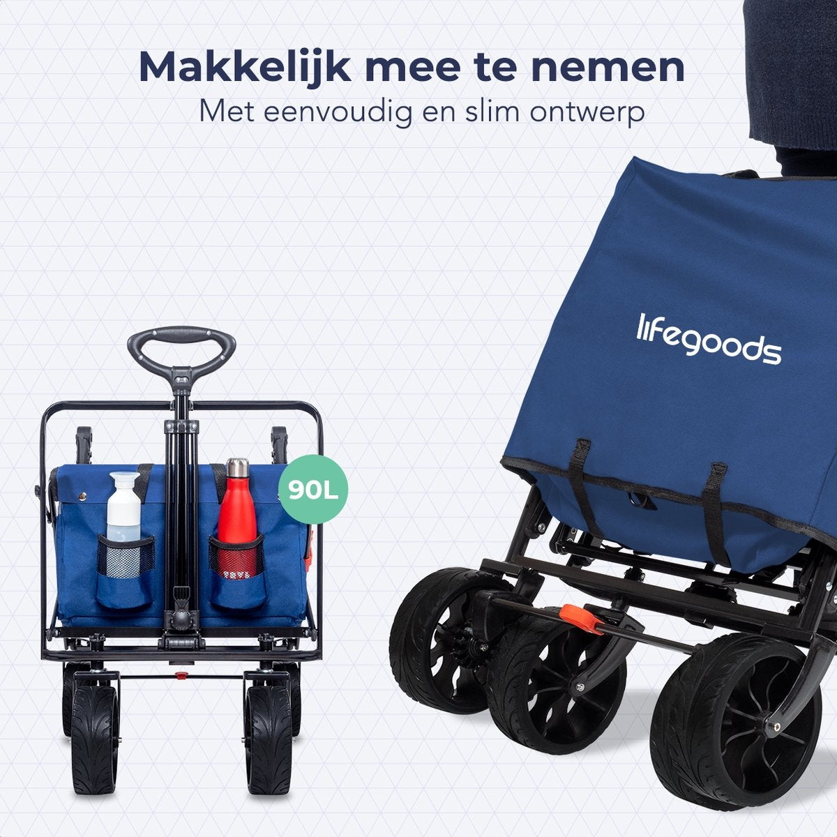 LifeGoods Bolderkar - Opvouwbaar - Tot 120KG - 90L - Wasbaar Polyester - 120x80cm - Blauw