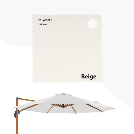 AXI Marisol Zweefparasol Ø 300cm Houtlook/beige incl. Hoes – Gepoedercoat aluminium frame met kruisvoet – 360° Draaibaar – Kantelbaar – UV werend doek