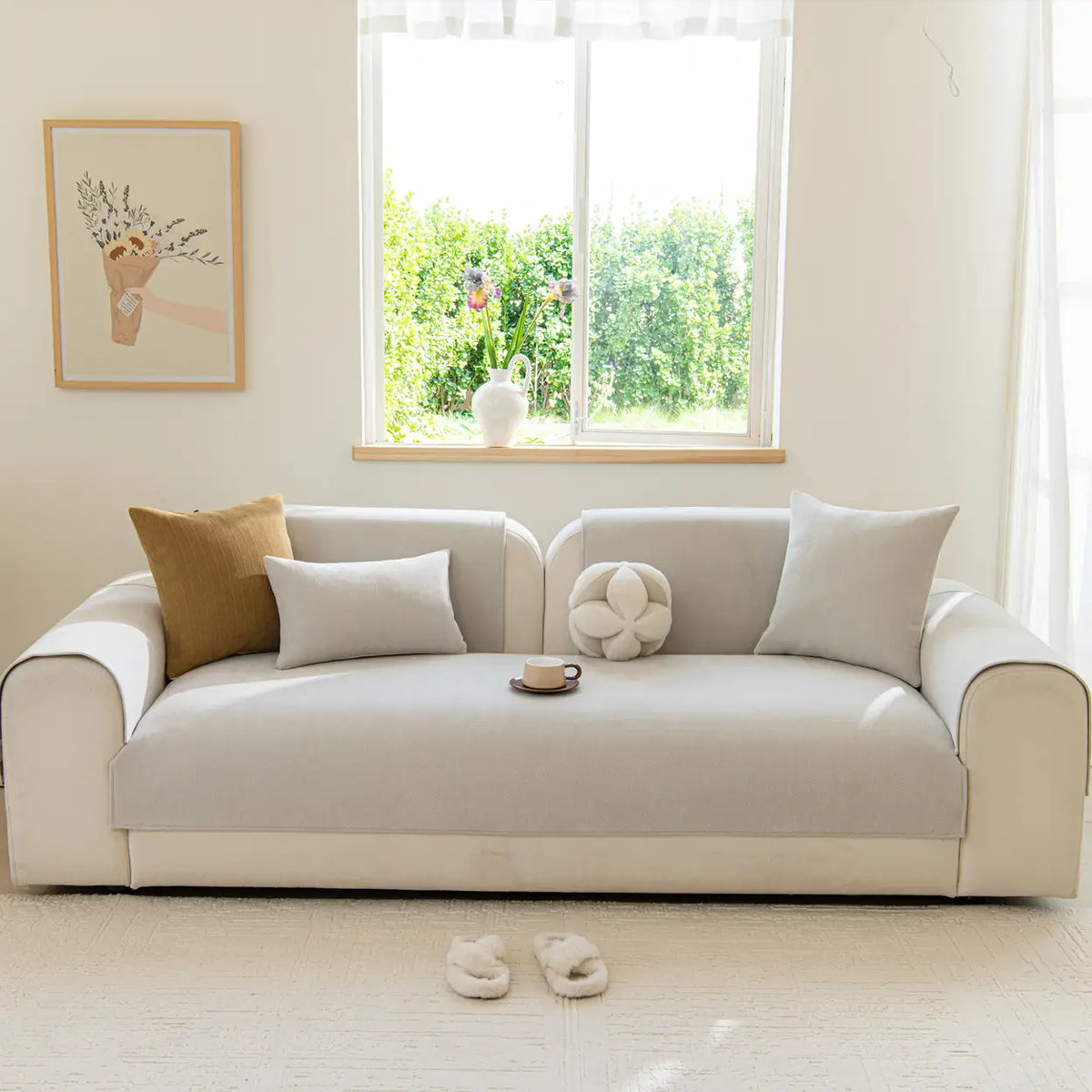 ochama bankhoes voor armleuning - antislip - beige - 70 × 90 cm