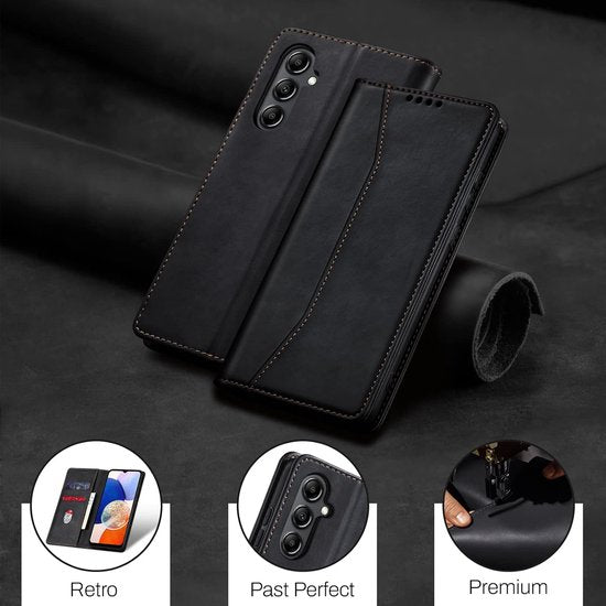 Podec Hoesje met Pasjeshouder geschikt voor Samsung Galaxy A14 Zwart Telefoonhoesje - Anti-Shock Bookcase Cover met 1x Screenprotector