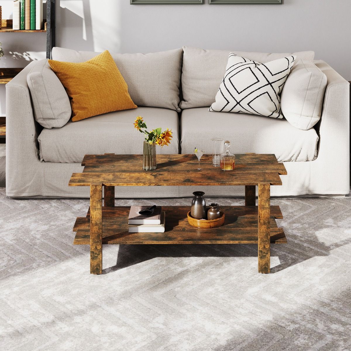 Coast Salontafel - 2 niveaus - met opbergplank - walnoot/zwart - 115 x 59 x 46 cm