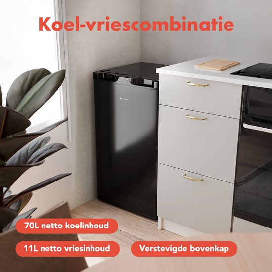 KitchenBrothers Koelkast - 81L - Tafelmodel Koelkast met Vriesvak - IJskast - Koelvriescombinatie - Frigo - Vrijstaand - Zwart