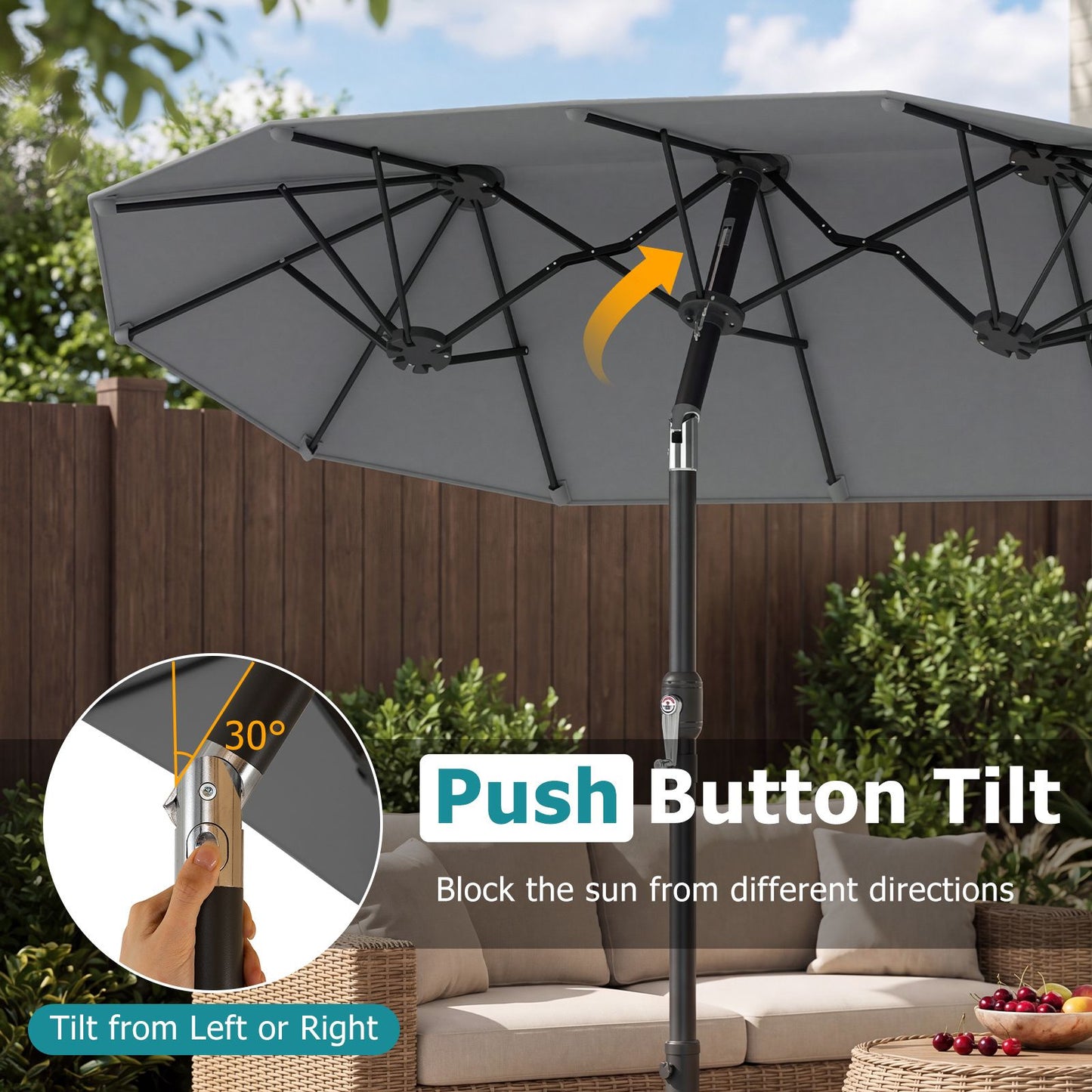 Coast Dubbele Parasol 300 x 160 cm - Rechthoekig - Kantelbaar - Grijs
