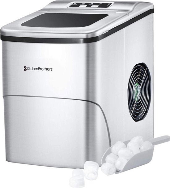 KitchenBrothers Ijsblokjesmachine - 2L - 12kg/24 uur - IJsschep - IJsblokjesmaker - Zelfreinigingsfunctie - Zilver