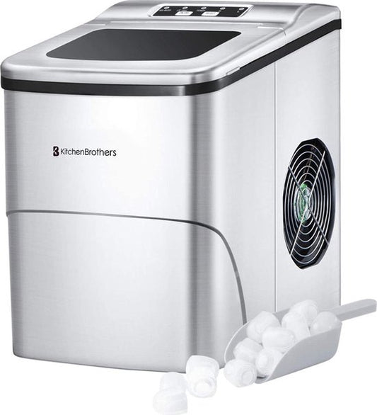 KitchenBrothers Ijsblokjesmachine - 2L - 12kg/24 uur - IJsschep - IJsblokjesmaker - Zelfreinigingsfunctie - Zilver