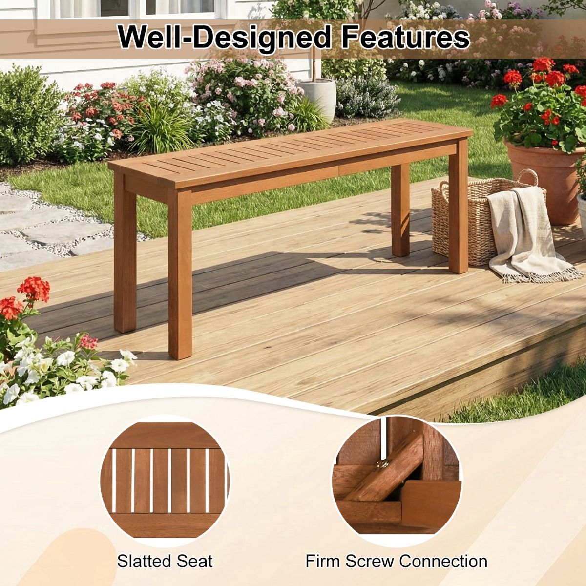 Coast Tuinbank voor 2 personen - massief hout - lattenzitting - naturel - 120 cm