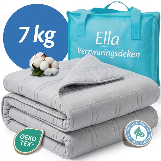 Ella Verzwaringsdeken 7 kg - OEKO-TEX Katoen Zwaartedeken 135 x 200cm - Weighted Blanket - Verzwaarde Deken - Grijs