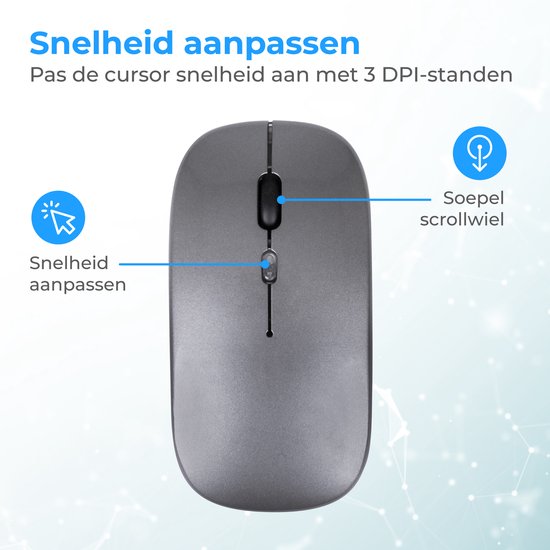 Nuvance - Draadloze Muis LED - Bluetooth - Ergonomisch - Laptop en gaming - Draadloos - Grijs
