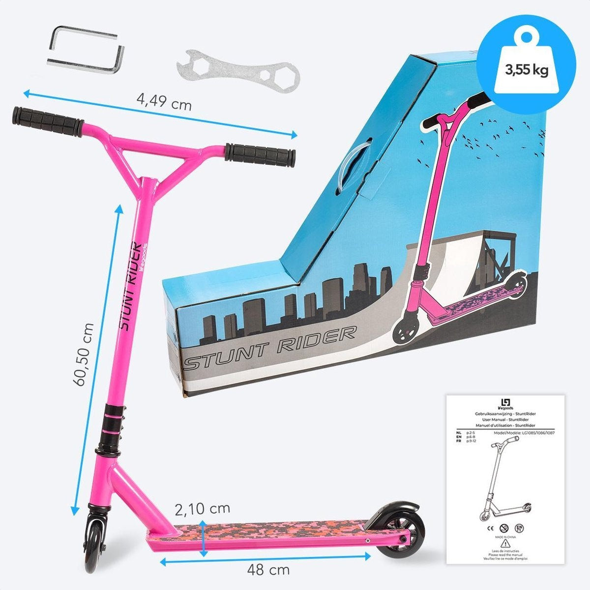 LifeGoods StuntRider - Stuntstep - Step 8+ Jaar - 100mm Wielen - Jongens/Meisjes - Roze
