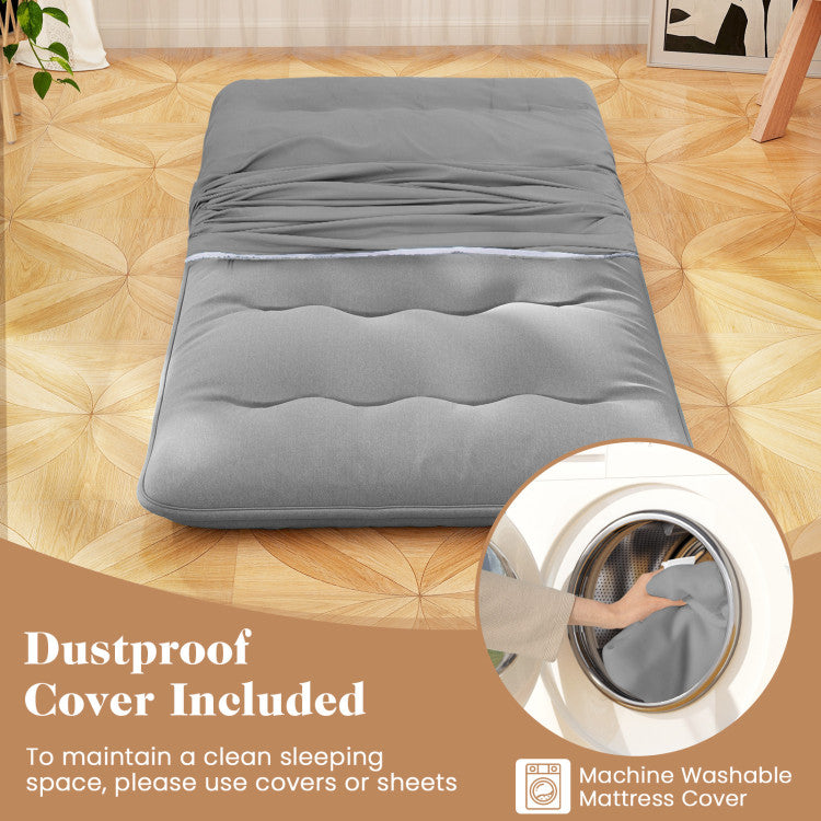 Coast Comfortabele Futon Matras Twin Size 80" x 39" - Grijs met Wasbare Hoes en Draagtas