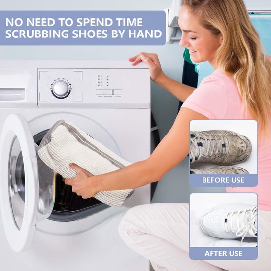 Schoenwaszak - Dubbele Zak Met Verborgen Ritssluiting - Voor Wasmachine Gebruik - 360 Graden Reiniging - Witte Kleur