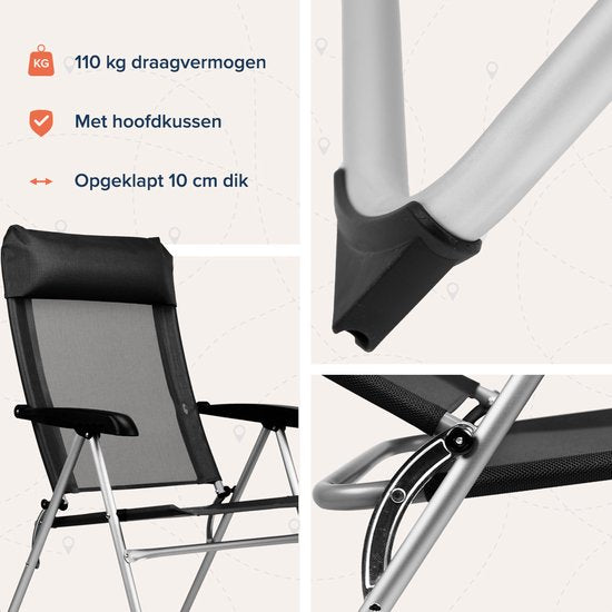 TRVLMORE Campingstoelen - Opvouwbaar - 2-Pack - 110KG Draagvermogen - Verstelbaar - Klapstoel - Visstoel - Kampeerstoel - Vouwstoel - Zwart